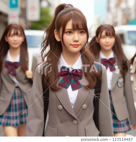 Three Japanese high school girls Three Japanese high school girls 123519487
