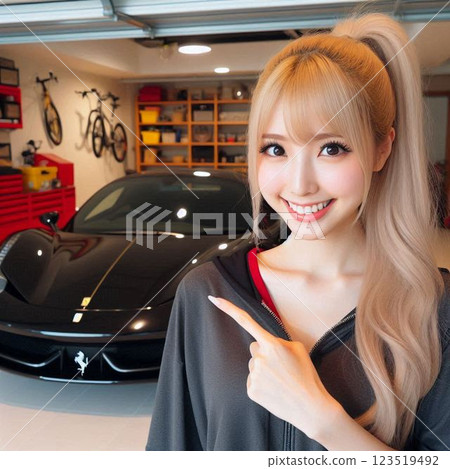 日本女人指著豪華車 123519492