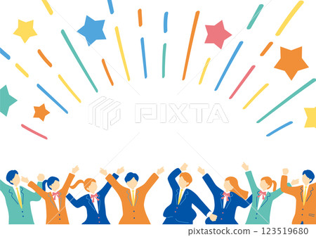 穿著校服的學生們興奮不已 穿著校服的學生們興奮不已 123519680