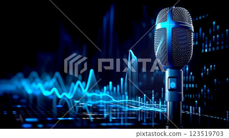 Modern Microphone with Sound Wave Background Modern Microphone with Sound Wave Background 123519703