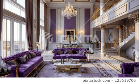 Luxurious Purple Living Room Interior Design 123519706