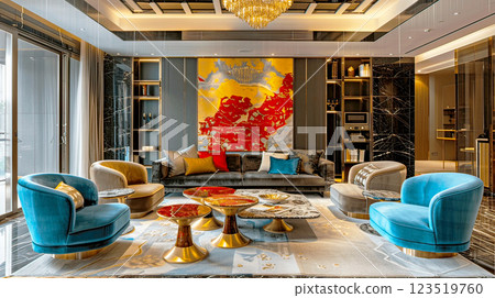 Modern Luxury Living Room with Colorful Decor 123519760
