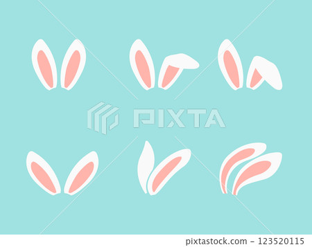 Cute easter white bunny ears in cartoon character styles on blue background, vector illustration 123520115