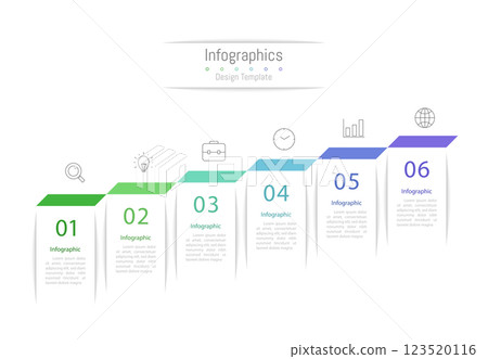 Infographic 6 options design elements for your business data. Vector Illustration. 123520116