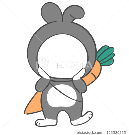 Illustration of black rabbit costume with a face cutout Illustration of black rabbit costume with a face cutout 123520235