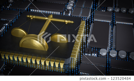 The Gold Libra on Chip for Technology or Law concept 3d Rendering. The Gold Libra on Chip for Technology or Law concept 3d Rendering. 123520484
