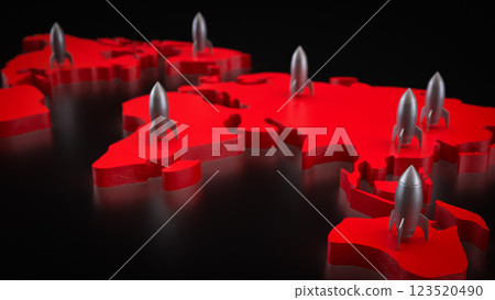 The Rocket on red world map 3d Rendering. The Rocket on red world map 3d Rendering. 123520490