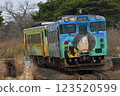 Decorated diesel railcar on the Sakaiminato Line① 123520599