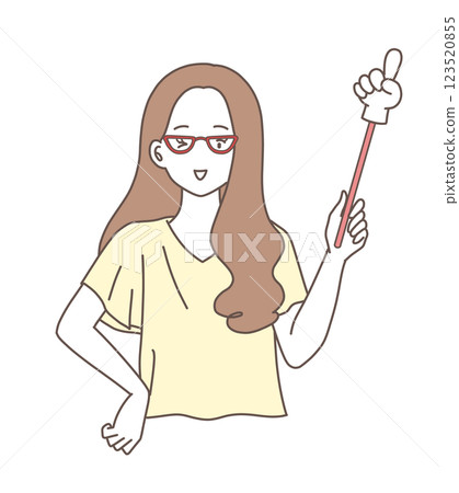 Illustration material of a woman wearing glasses giving an explanation with a pointer Illustration material of a woman wearing glasses giving an explanation with a pointer 123520855