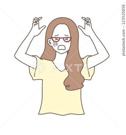 Illustration material of a woman wearing glasses holding her head in shock Illustration material of a woman wearing glasses holding her head in shock 123520856