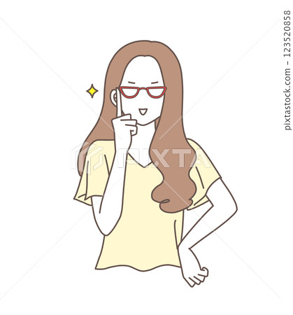 Illustration material of a woman posing with her finger on her glasses Illustration material of a woman posing with her finger on her glasses 123520858