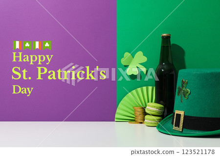 St. Patrick's, text on green background: "Happy Patrick's Day". 123521178
