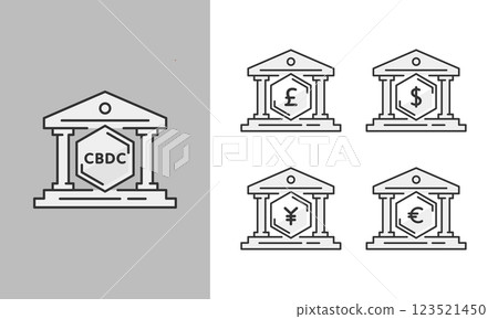 CBDC圖標集：各國央行數位貨幣（數位日圓、美元、歐元、英鎊） 123521450