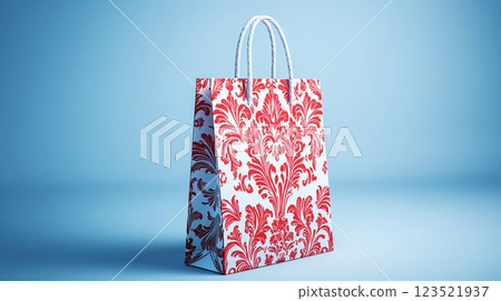 Elegant Red and White Damask Print Paper Shopping Bag Design Elegant Red and White Damask Print Paper Shopping Bag Design 123521937