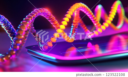 Colorful Abstract Wave Pattern Vibrating on Modern Smartphone Device Colorful Abstract Wave Pattern Vibrating on Modern Smartphone Device 123522108