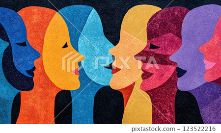 Colorful Abstract Faces in Profile Representing Diversity and Unity 123522216