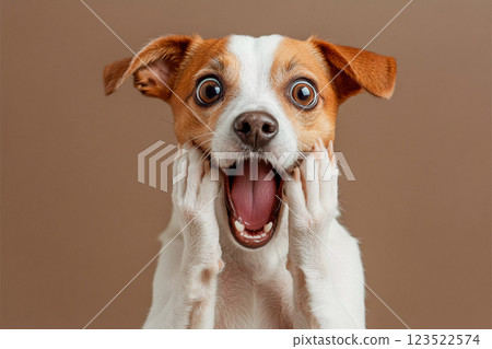 A unique portrait of a dog with a surprised expression A unique portrait of a dog with a surprised expression 123522574