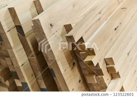 Wooden Parts and Boards Stored in Warehouse Ready for CNC Machine Processing Wooden Parts and Boards Stored in Warehouse Ready for CNC Machine Processing 123522601