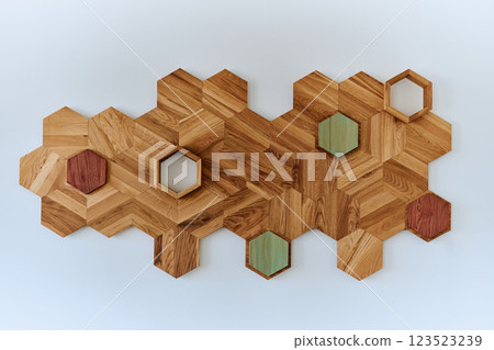 Modern Wooden Wall Decor Enhancing Residential Interior Design 123523239
