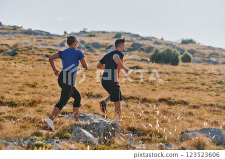 Mountain Bliss: Capturing the Joy of Morning Trail Running 123523606