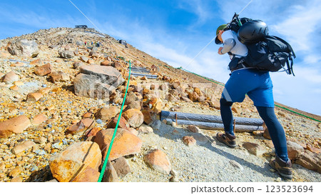 Climbing Mt. Ontake in summer: Otaki summit to Kengamine (Hachō-dārumi) 123523694