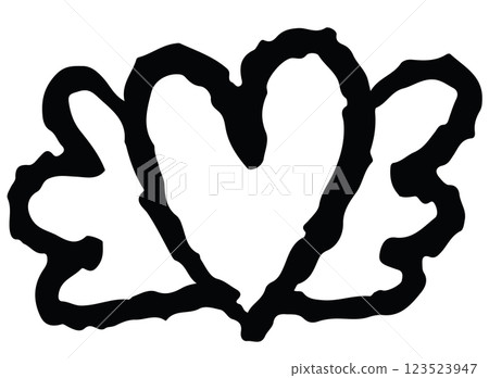 Hand drawn crayon outline of heart with wings for kid colouring book, art, Valentine's day, love sign, shirt print, cute patch, sticker, wedding card, brooch, message, tattoo, women empowerment, icon 123523947