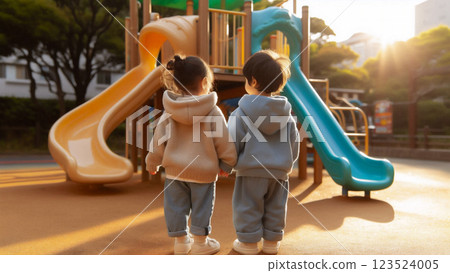 兩個孩子在公園玩耍 123524005