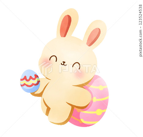 Hand-Drawn Happy Easter with bunny and egg illustration Hand-Drawn Happy Easter with bunny and egg illustration 123524538