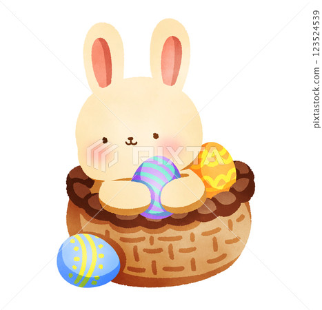 Hand-Drawn Happy Easter with bunny and egg illustration Hand-Drawn Happy Easter with bunny and egg illustration 123524539