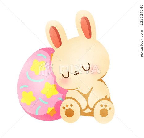 Hand-Drawn Happy Easter with bunny and egg illustration Hand-Drawn Happy Easter with bunny and egg illustration 123524540