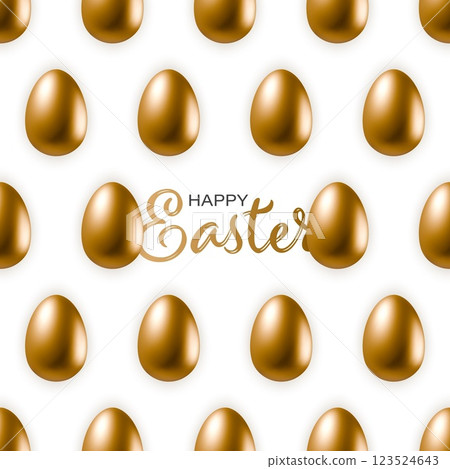 Happy Easter golden eggs seamless pattern isolated on white background. 3d realistic gold egg vector Happy Easter golden eggs seamless pattern isolated on white background. 3d realistic gold egg vector 123524643