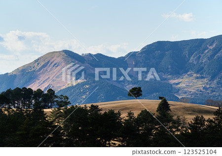 A hill bathed in sunlight - Aso scenery A hill bathed in sunlight - Aso scenery 123525104