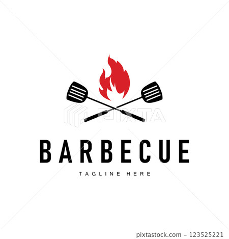 grilled food concept design bbq logo with simple fire barbeque food template illustration 123525221
