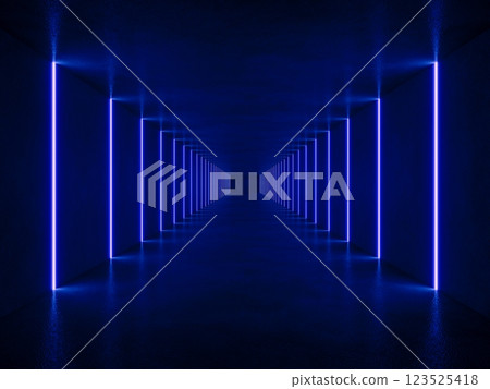 interior empty space with blue lighting tunnel, 3d rendering interior empty space with blue lighting tunnel, 3d rendering 123525418