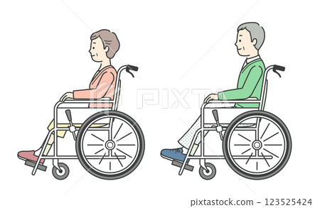 Illustration of an elderly woman and an elderly man sitting in a wheelchair Illustration of an elderly woman and an elderly man sitting in a wheelchair 123525424