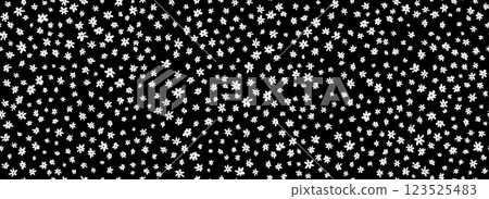 Tiny flowers seamless pattern. Black and white ditsy repeated pattern. Floral background for textile print, fabric swatch, dress ornament, clothes design ornament. Vector cute romantic ditzy wallpaper 123525483