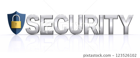 用掛鎖和盾牌保護的“安全”一詞，以及安全圖像 123526102