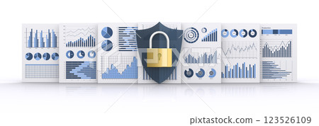 Confidential information print and shield and padlock, business information security image Confidential information print and shield and padlock, business information security image 123526109
