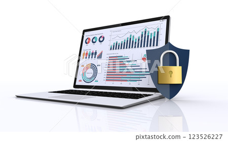 受掛鎖和盾牌保護的筆記型電腦和個人電腦安全圖像 123526227