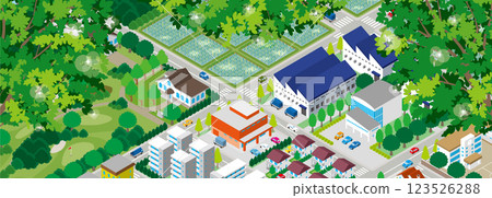 Fresh green cityscape illustration. Isometric illustration. Fresh green cityscape illustration. Isometric illustration. 123526288