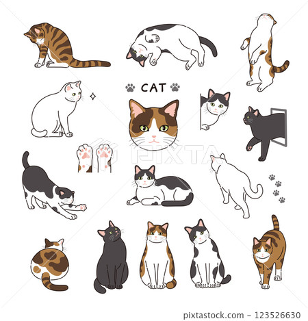 Set of lined cat illustrations 123526630