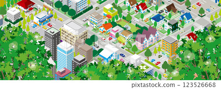 Fresh green cityscape illustration. Isometric illustration. 123526668