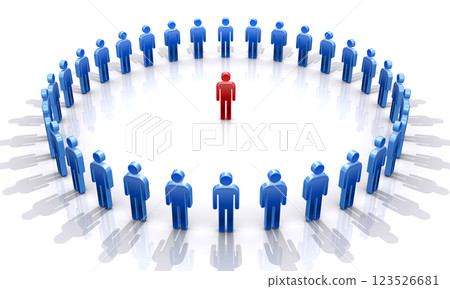 A circle of human icons, a circle landscape surrounding one representative 123526681