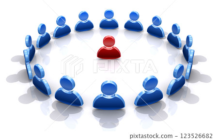 A circle of human icons, a circle landscape surrounding one representative 123526682