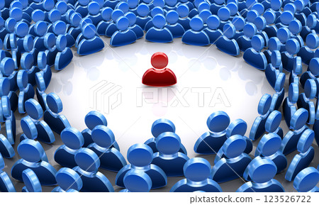 一群人形圖標，一個紅色圖標被一群藍色圖標包圍著 123526722