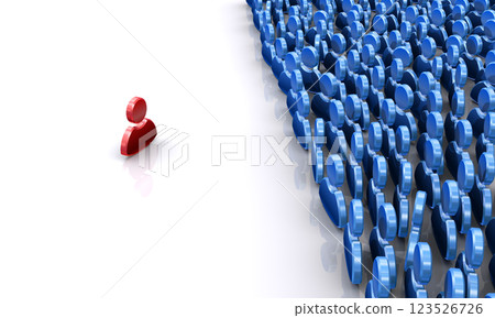One red leader icon and blue crowd, leader and crowd 123526726