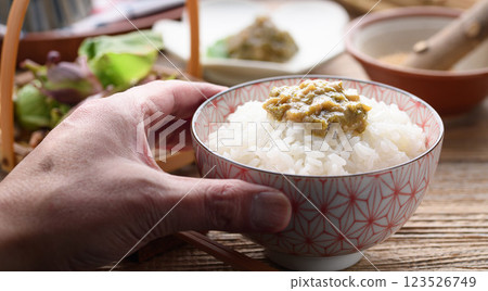 Butterbur miso on rice Butterbur miso on rice 123526749