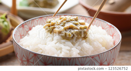 Butterbur miso on rice Butterbur miso on rice 123526752