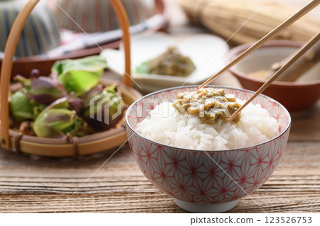 Butterbur miso on rice Butterbur miso on rice 123526753
