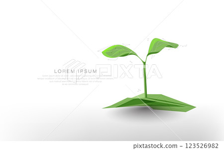 Low Poly Green Sprout Growing from Soil on White Background Low Poly Green Sprout Growing from Soil on White Background 123526982